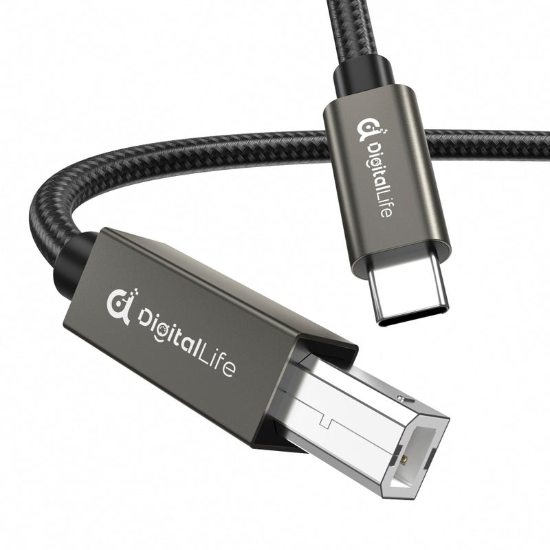 DigitalLife FlexMIDI Pro Series | USB-C to USB-B MIDI Cable for MIDI Keyboards, Controllers & Interfaces, Nylon-Braided with Metal Connectors, 6.6ft (2m), Windows/macOS/Linux (1-Pack) - Image 1